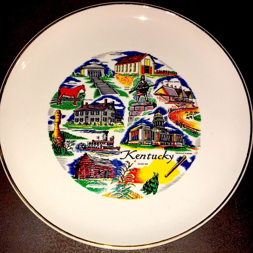 Kentucky Kitsch Tourist Souvenir Ceramic Collectible Plate Vintage 1960s